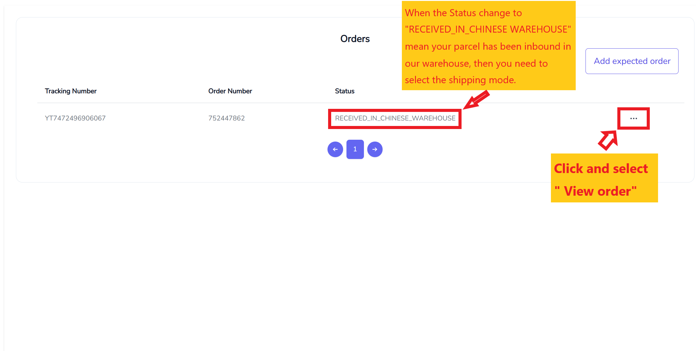 Create a warehousing request - Screen 1