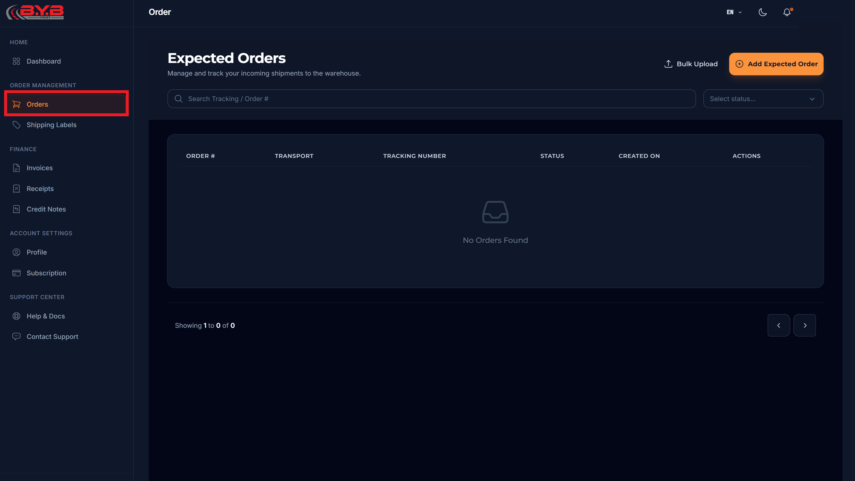 Warehouse Receiving & Notification - Screen 1